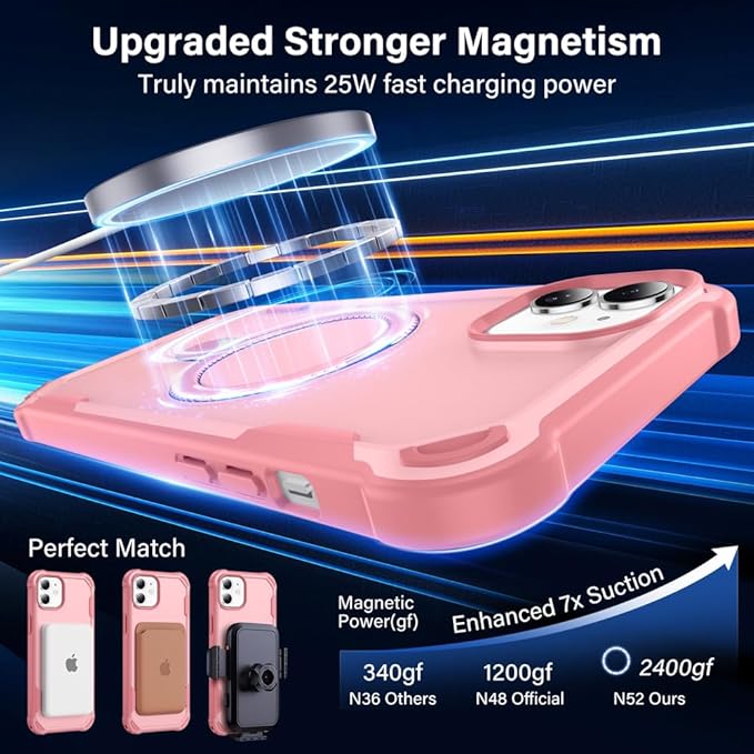 Designed for iPhone 12 & 12 Pro Case with Magnetic Stand [Military Drop Protection][Compatible with Magnet] Shockproof 12 & 12 Pro Phone Case with Ring Holder, Pink