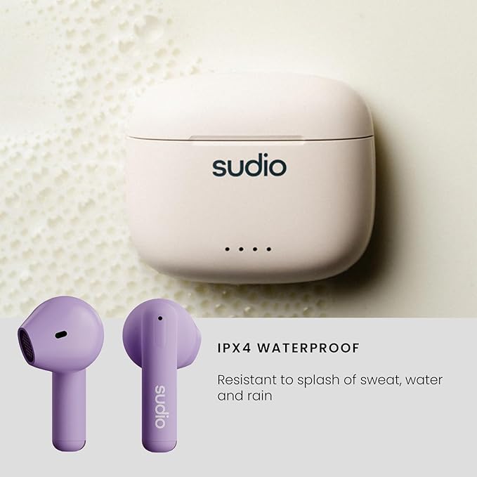 Sudio A1 True Wireless Earbuds, Bluetooth Earbuds 5.3, Noise Cancelling Earbuds, Waterproof Earbuds, Touch Control, Wireless Earphones with Charging Case, Perfect for Premium Sound Quality (Purple)
