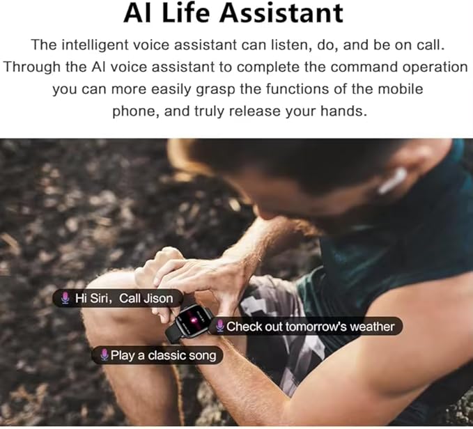 Smart Watch, 1.96" for Men Women (Answer/Make Call), Fitness Tracker with 100+ Sport Modes, IP68 Waterproof, Heart Rate/Sleep Monitor, Spo2, Pedometer, Activity Tracker for Android iOS, V71-2