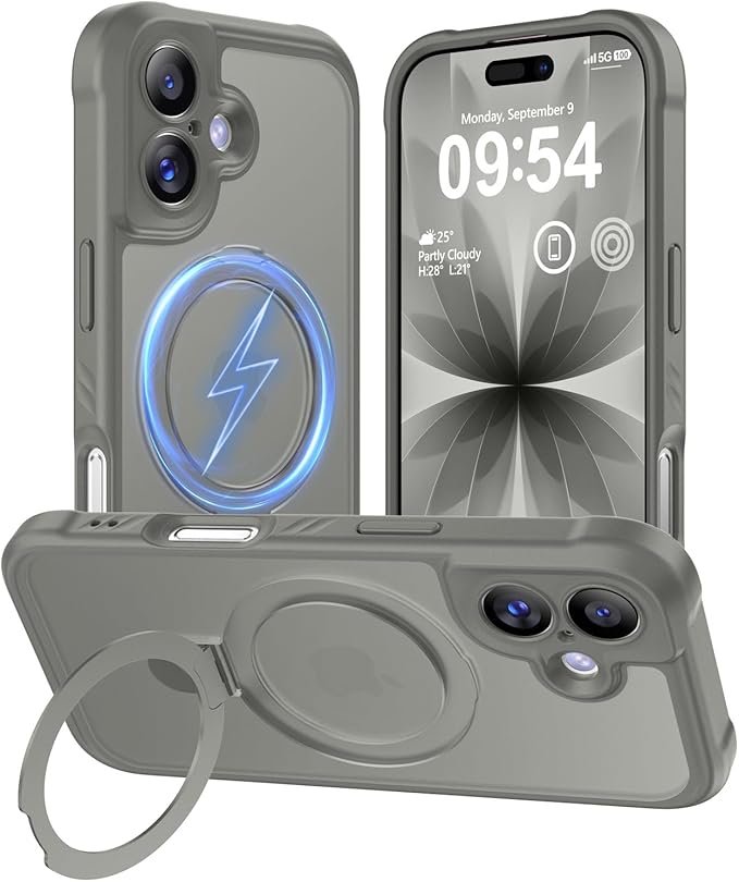 MOCCA Compatible with iPhone 17 Case with Magnetic Invisible Stand [Full Camera Protection] [Compatible with Magsafe] Military Drop Shockproof Translucent Matte Phone Case Cover 6.3",Titanium Gray