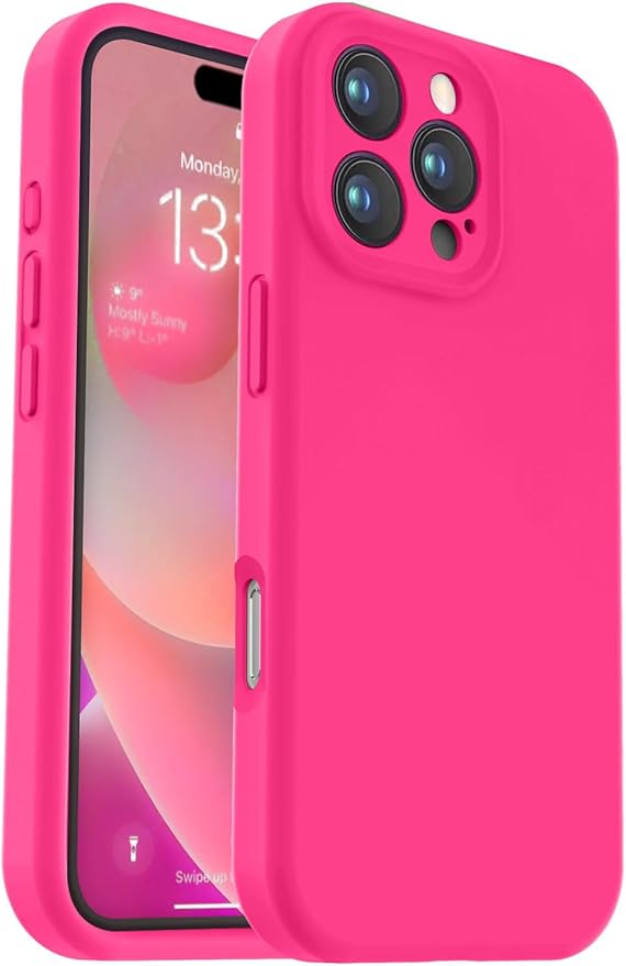 Vooii Compatible with iPhone 16 Pro Case, Liquid Silicone Upgrade [Camera Protection] [Soft Anti-Scratch Microfiber Lining] Shockproof Phone Case for iPhone 16 Pro 6.3 inch - Hot Pink