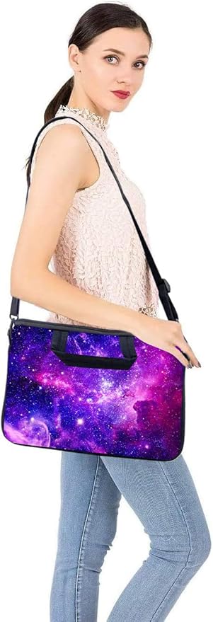 RICHEN 14 15 15.4 15.6 inch Laptop Shoulder Bag Messenger Bag Notebook Handle Sleeve Neoprene Carrying Case with Accessories Pocket (14-15.6 inch, Purple Galaxy)