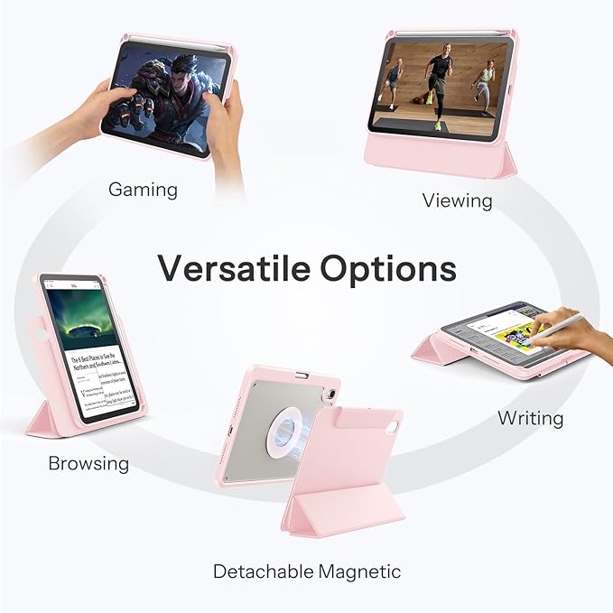 SPARIN Case for iPad mini 7 A17 Pro 2024/iPad Mini 6 2021 8.3 Inch, Detachable Magnetic Cover, Portrait/Landscape Stand with Pencil Holder, Support Auto Wake/Sleep (Pink)