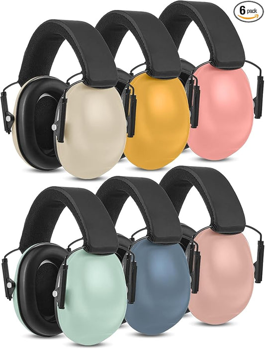 Amylove 6 Pcs Kids Noise Cancelling Headphones 27db Adjustable Earmuffs for Autism Sensory Toddler Children(Cute Style,Happie Boho Color)