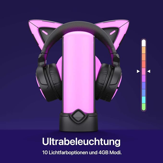 YOWU RGB Headphone Stand with Charger - 4 in 1 Docking Station & 10 Magical Light Modes - Cool Gaming Accessories (Black)