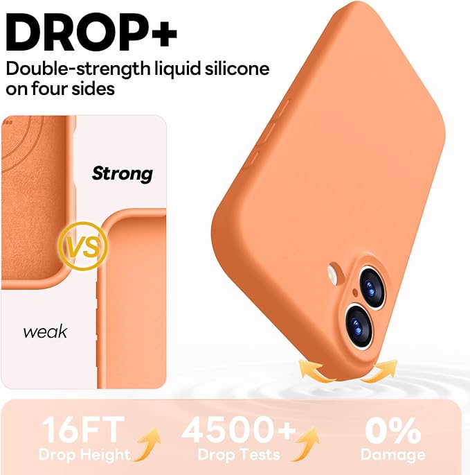Vooii Magnetic Compatible with iPhone 17 Case (Compatible with Magsafe) (Upgraded Camera Protection) Liquid Silicone Shockproof Full Body Protective Phone Cover for Women Men, Bright Orange, 6.3"