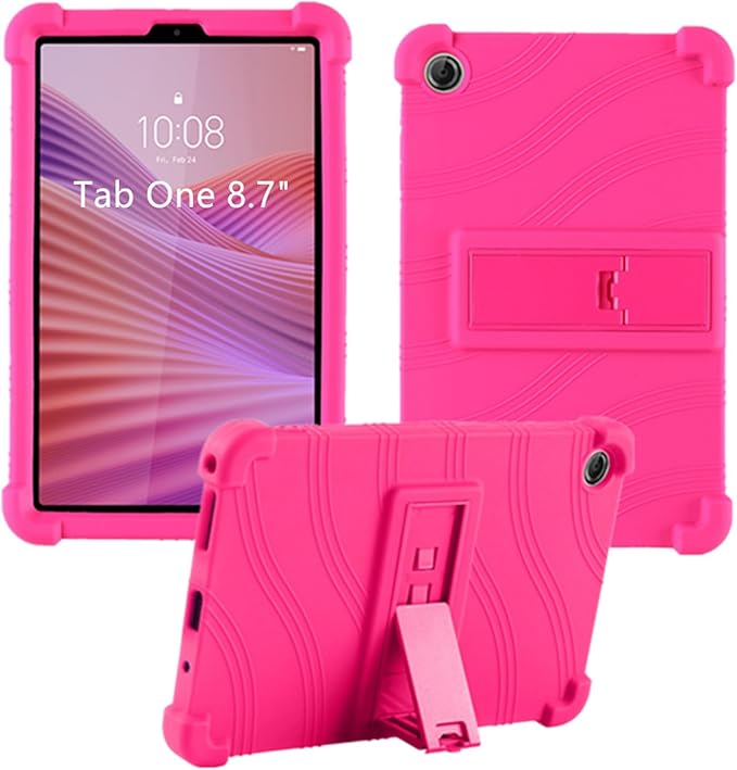 Case for Lenovo Tab One 8.7 Inch Tablet 2025 (TB305FU), Kids Friendly Soft Silicone Adjustable Stand Cover for Lenovo Tab K9 Tablet 8.7 inch Tablets (Rose)