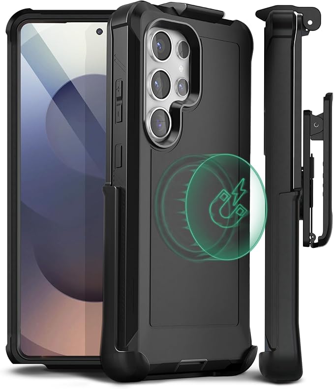 MOTIVE Designed for Samsung Galaxy s25 Ultra Case with Belt Clip, Magnetic Case Magsafe Compatible, Heavy Duty and Quad Layer Military Grade Protection for s25 Ultra Holster, 6.9" | Black