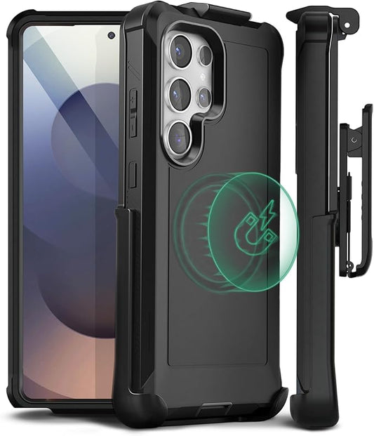 MOTIVE Designed for Samsung Galaxy s25 Ultra Case with Belt Clip, Magnetic Case Magsafe Compatible, Heavy Duty and Quad Layer Military Grade Protection for s25 Ultra Holster, 6.9" | Black