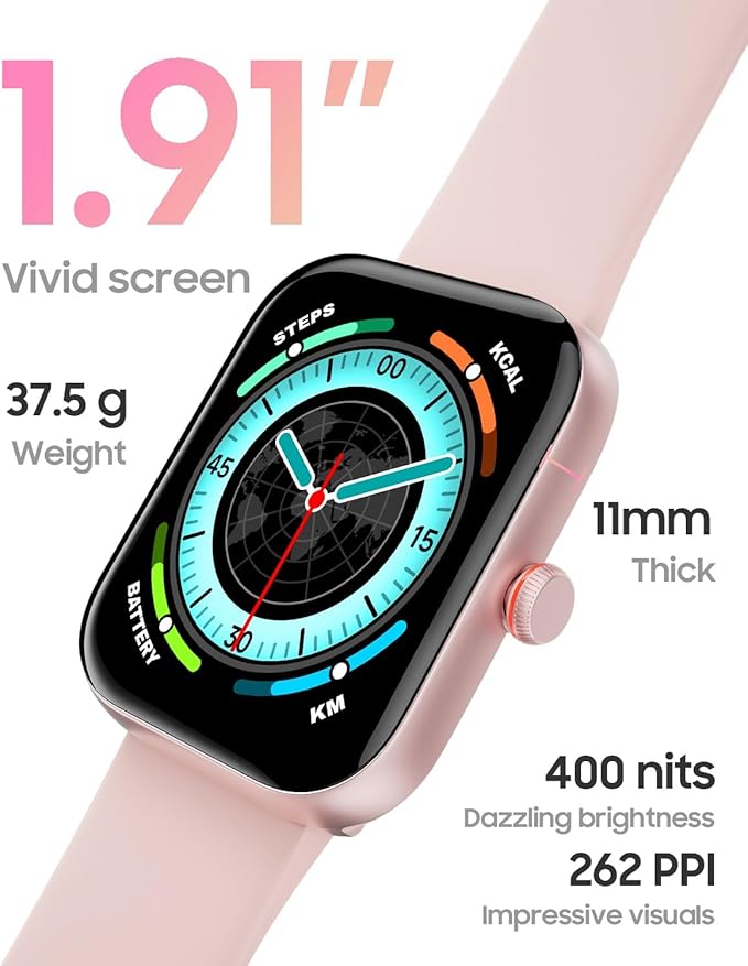 Smart Watch for Women, Answer/Make Calls, 1.91" HD Screen Fitness Watch with Alexa, 100 Sports, Heart Rate and Sleep Tracking, IP68 Waterproof, Smartwatch Compatible Android iOS, Light Pink