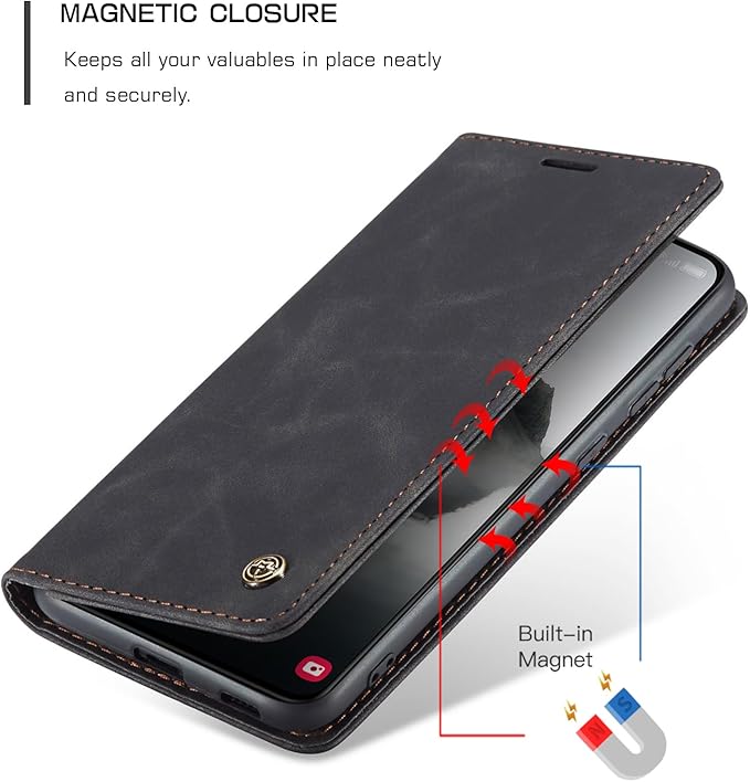 for Samsung Galaxy S24 FE 5G Case, Flip Wallet Leather Case with Card Holder Magnetic Closure Shockproof Kickstand Protective Phone Cases Cover for Galaxy S24 FE, Black