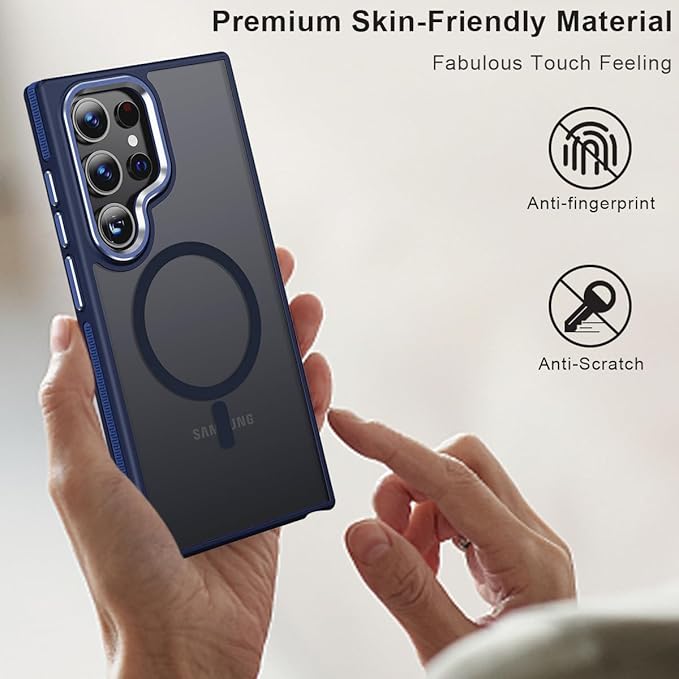for Samsung Galaxy S24 Ultra Case, Magnetic Phone Case Compatible with Magsafe, Metal Camera Bezel Drop Protection Silky Translucent Back Cover for Galaxy S24 Ultra 5G (Darkblue)