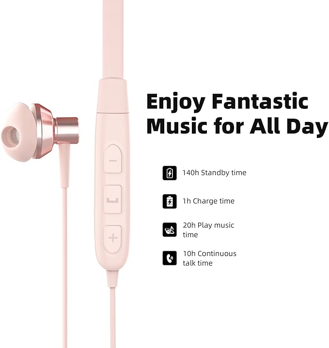 SoundMAGIC S20BT Neckband Bluetooth Headphones Wireless Earphones HiFi Stereo in Ear Headset with Microphone Lightweight Sports Earbuds Long Playtime Stable Connection Pink