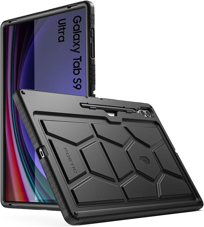 Poetic TurtleSkin Case for Samsung Galaxy Tab S10 Ultra (2024 Release) / S9 Ultra (2023 Release) 14.6 inch Case with S Pen Holder, Heavy Duty Shockproof Kids Friendly Protective Silicone Cover, Black