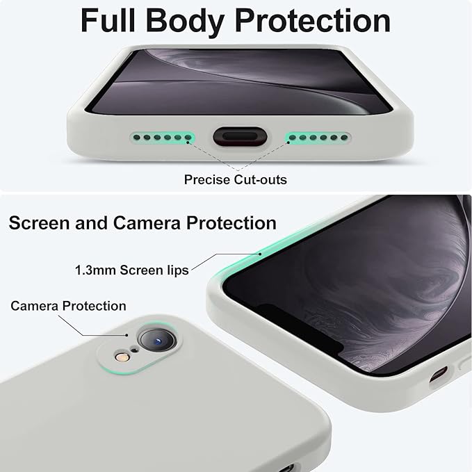 Vooii Compatible with iPhone XR Case, Upgraded Liquid Silicone with [Flat Edges] [Camera Protection] [Soft Anti-Scratch Microfiber Lining] Phone Case for iPhone 10 XR 6.1 inch - Stone