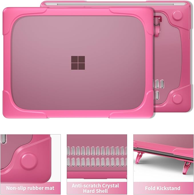 Batianda Heavy Duty Case for 13.8 inch Microsoft Surface Laptop 2024 (7th Edition) with Fold Kickstand Includes Keyboard Cover Screen Protector - Shockproof Stylish & Durable Protective Cover, Pink