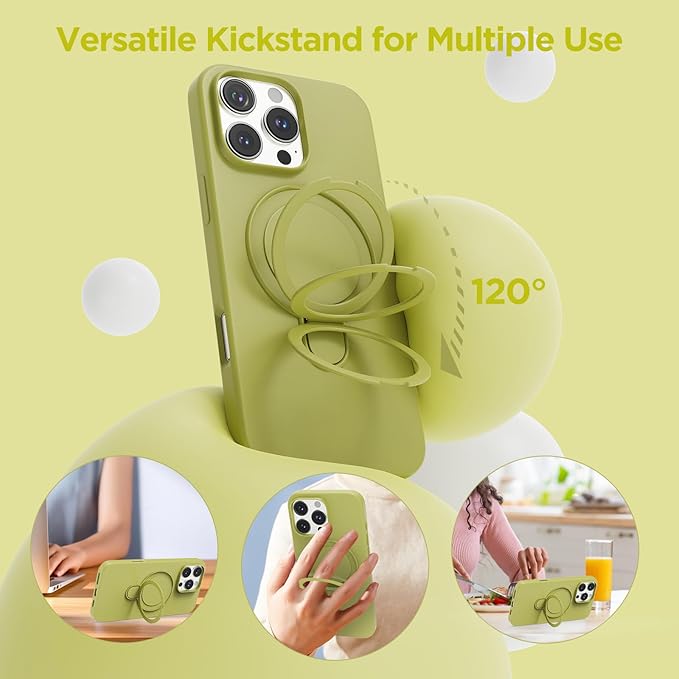 Magnetic Stand for iPhone16 Pro Case with Kickstand 【Lab-Certified Protection】【Not Yellowing】【Anti-Fingerprint】 Durable, Enhanced Grip, Slim，Green，iPhone 16 Pro 6.3"