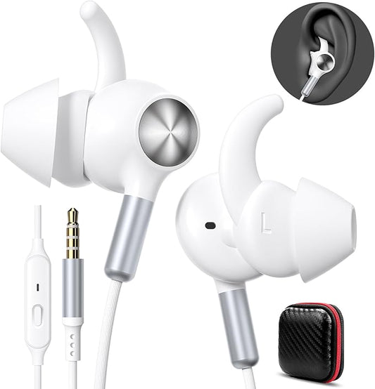 APETOO Wired Ear Buds Sport in-Ear Headphones with Anti Fall/Hurt Wingtips, Mute Mic, Pure Stereo Bass, Noise Isolating Aux 3.5mm Earbuds for iPhone/iPad/Android/Mac/Laptop/PC/Women/Small Ear/School