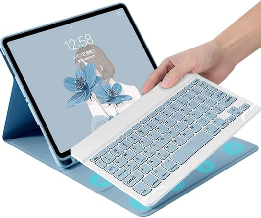 Color Keyboard for Samsung Galaxy Tab A9+ / Plus 11" Keyboard Case Cute Detachable Removable Wireless Bluetooth Keyboard,Mist Blue