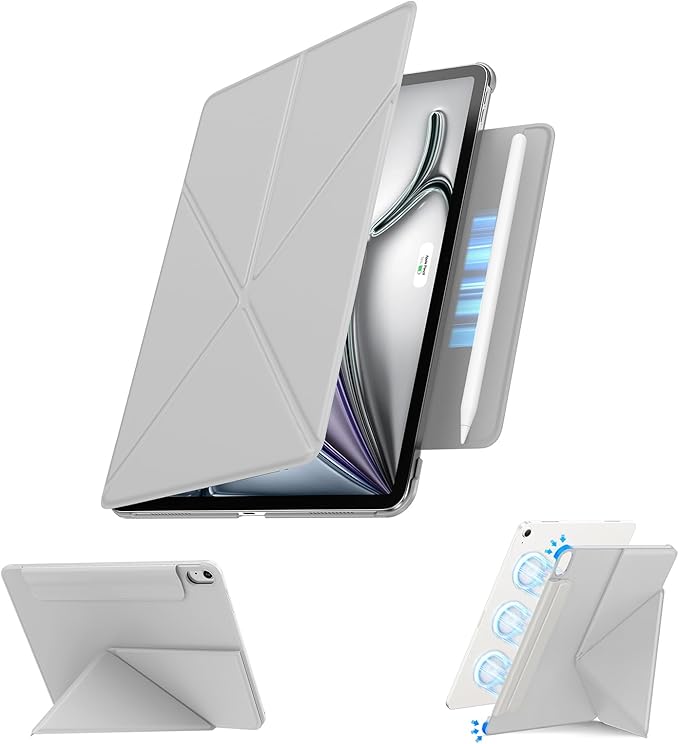 SANUODD for iPad Air 11 inch Case M3/M2 (2025/2024), Slim Powerful Magnetic Attachment Full Corner Protective iPad Case with Auto Wake/Sleep and Hidden Pencil Holder (Concrete Gray, iPad air 11 inch)