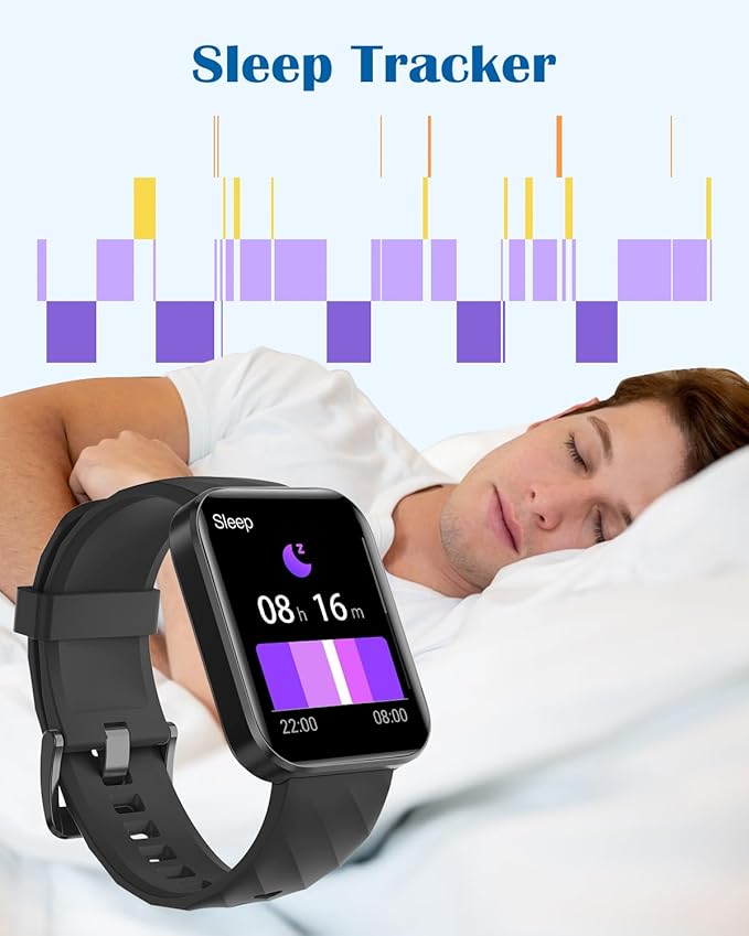 RUIMEN Smart Watches for Men Women (Answer/Make Calls) Compatible with iPhone/Android Phones, 1.85" HD Screen Fitness Tracker Heart Rate Monitor 100+ Sports Tracker Watch Waterproof (Black)