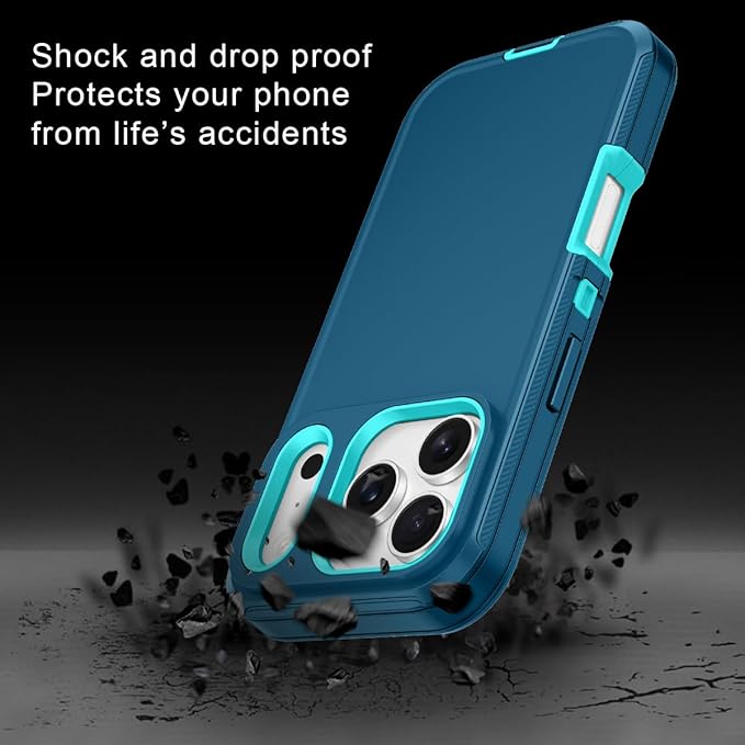 for iPhone 17 Pro Max Case Shockproof Dust/Drop Proof 3-Layer Full Body Protection [Without Screen Protector] Rugged Heavy Duty Cover Case for Apple iPhone 17 Pro Max 6.9" 2025,Turquoise