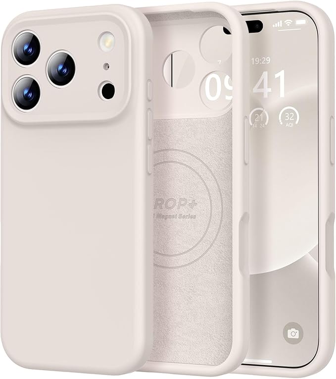 Vooii Magnetic Compatible with iPhone 17 Pro Max Case (Compatible with Magsafe) (Upgraded Camera Protection) Liquid Silicone Shockproof Full Body Protective Phone Cover for Women Men, Stone, 6.9”