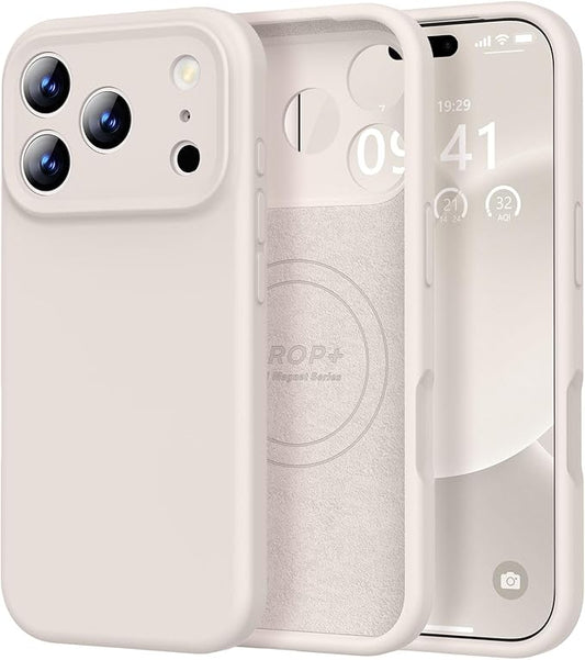 Vooii Magnetic Compatible with iPhone 17 Pro Case (Compatible with Magsafe) (Upgraded Camera Protection) Liquid Silicone Shockproof Full Body Protective Phone Cover for Women Men, Stone, 6.3”