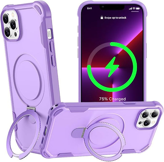 Designed for iPhone 12 Pro Max & 13 Pro Max Case with Magnetic Stand [Military Drop Protection][Compatible with Magnet] Shockproof 12 Pro Max & 13 Pro Max Phone Case with Ring Holder, Purple