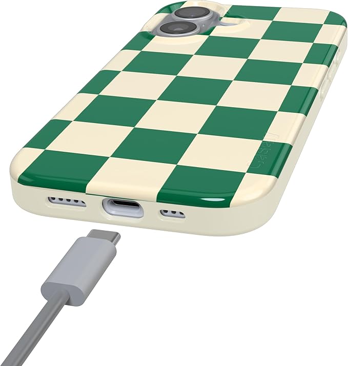 Casely iPhone 17 Case | Fit Check | Green Checkerboard | Compatible with MagSafe | Classic Ultra Slim Design