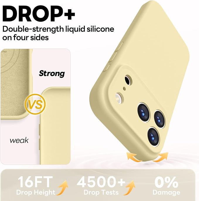 Vooii Magnetic Compatible with iPhone 17 Pro Case (Compatible with Magsafe) (Upgraded Camera Protection) Liquid Silicone Shockproof Full Body Protective Phone Cover for Women Men, Creamy Yellow, 6.3”