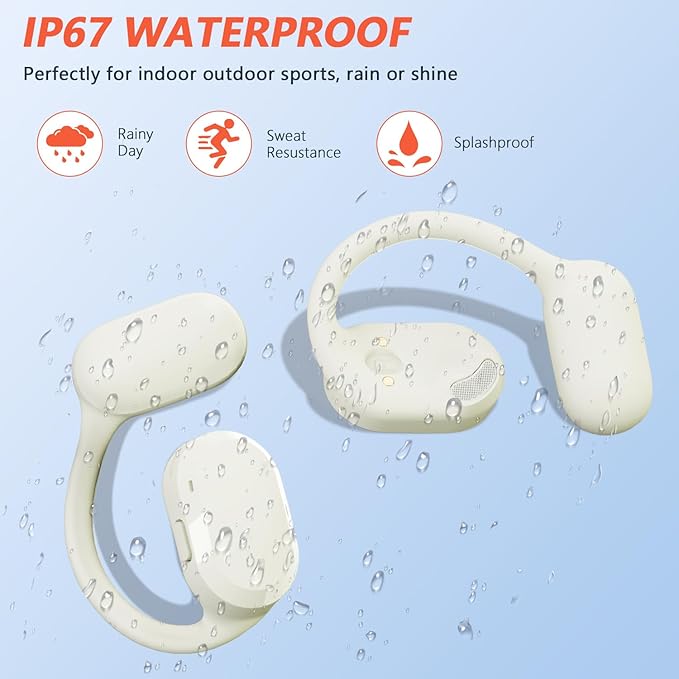 Open Ear Headphones Over Ear Buds, IP67 Waterproof True Wiress Earbuds with Dual DSP Noise Cancelling Mic for Work Sports, Advanced Bluetooth V5.4