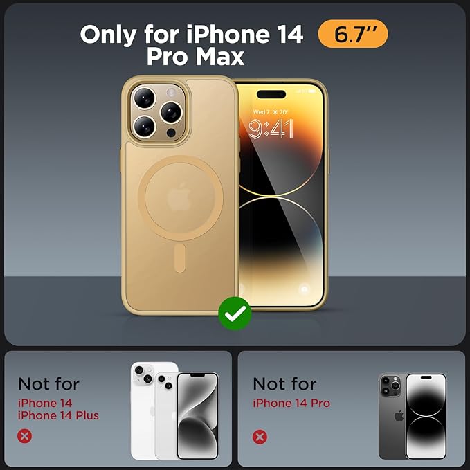 Miracase Magnetic for iPhone 14 Pro Max Case 6.7 inch (Compatible with MagSafe)（with 2X Screen Protectors） Military-Grade Protection, Anti-Fingerprint Translucent Matte Phone Case Cover, Light Yellow