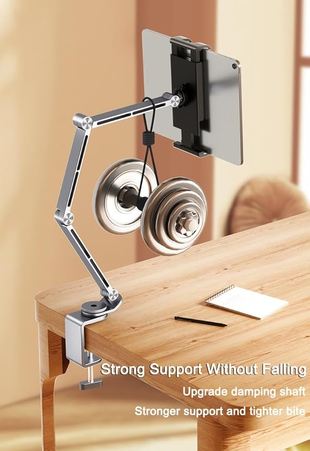Rotatable Holder Stand Tablet Holder Multi-Angle Design Phone Clip Swivel Mount Desktop Aluminum Alloy Cantilever Bed Desk Home Live Folding Bracket Compatible with 4"-13" Phone Tablet (Gray)