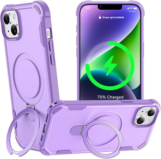 Designed for iPhone 14 Case with Magnetic Stand [Military Drop Protection][Compatible with Magnet] Shockproof 14 Phone Case with Ring Holder, Purple