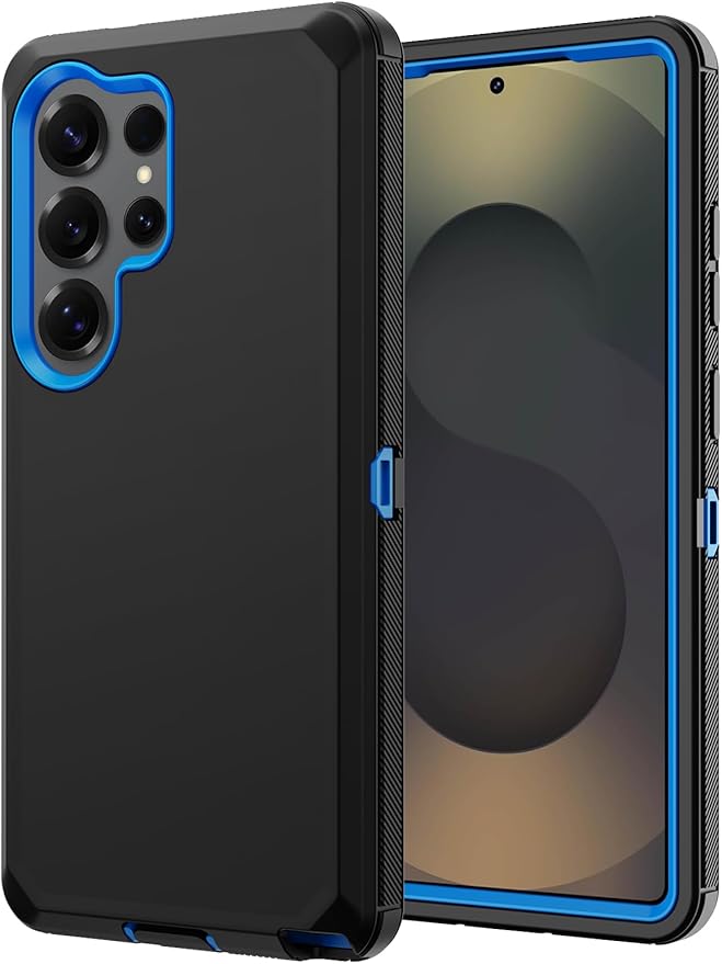 for Samsung Galaxy S25 Ultra Case, Full Body Rugged Military Drop Protection Bumper Heavy Duty Shockproof Anti-Scratch Protective Cover Phone Case for Galaxy S25 Ultra 5G (Black & Blue)