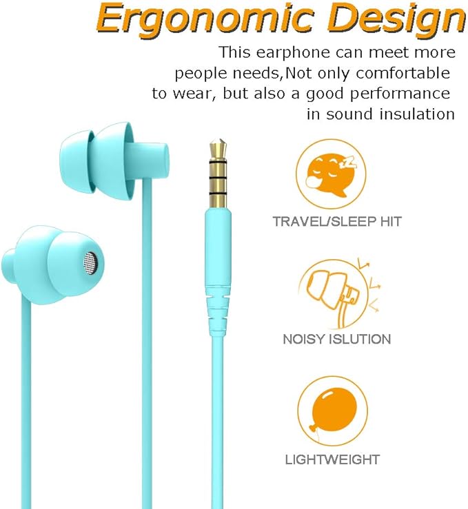 MAXROCK Sleep Earbuds,Ultra Soft Lightweight Sleep Earphones Headphones with Volume Control and Mic for Insomnia, Side Sleeper, Snoring, Air Travel, Meditation & Relaxation (Acid Blue)