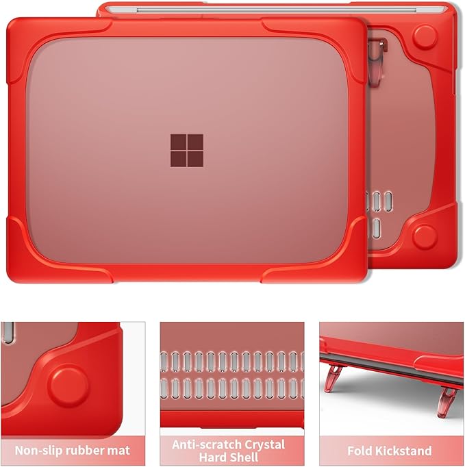 Batianda Heavy Duty Case for 13.8 inch Microsoft Surface Laptop 2024 (7th Edition) with Fold Kickstand Includes Keyboard Cover Screen Protector - Shockproof Stylish & Durable Protective Cover, Red