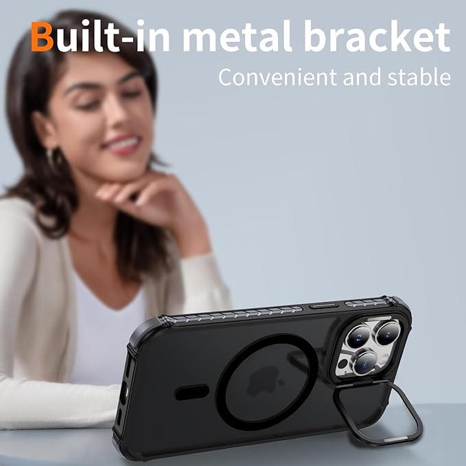 Magnetic for iPhone 14 Pro Max Case Black with MagSafe Wireless Charging Heavy Duty Military-Grade Shockproof Protection Adjustable Kickstand Slim Matte Anti-Fingerprint Cover Men Women