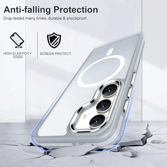 for Samsung Galaxy S23 FE Case Compatible with Magsafe, Color Hybrid Design Shockproof Protection with Anti-Slip Grip, Magnetic Translucent Phone Case for Galaxy S23 FE (Grey/White)