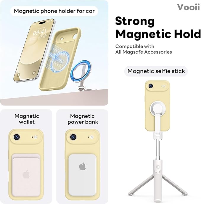 Vooii Magnetic Compatible with iPhone Air Case (Compatible with Magsafe) (Upgraded Camera Protection) Liquid Silicone Shockproof Full Body Protective Phone Cover for Women Men, Creamy Yellow, 6.5"