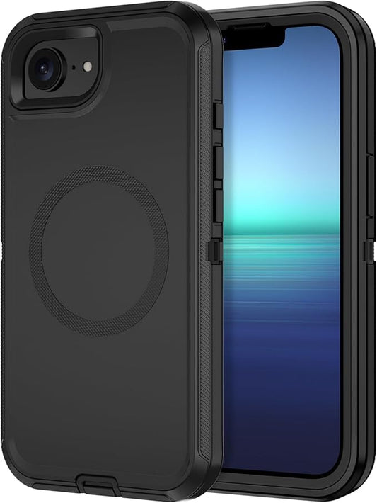 for iPhone 16e Case [Compatible with MagSafe] Shockproof 3-Layer Full Body Protection [Without Screen Protector] Rugged Heavy Duty Cover Case for Apple iPhone 16e 6.1" 2025,Black