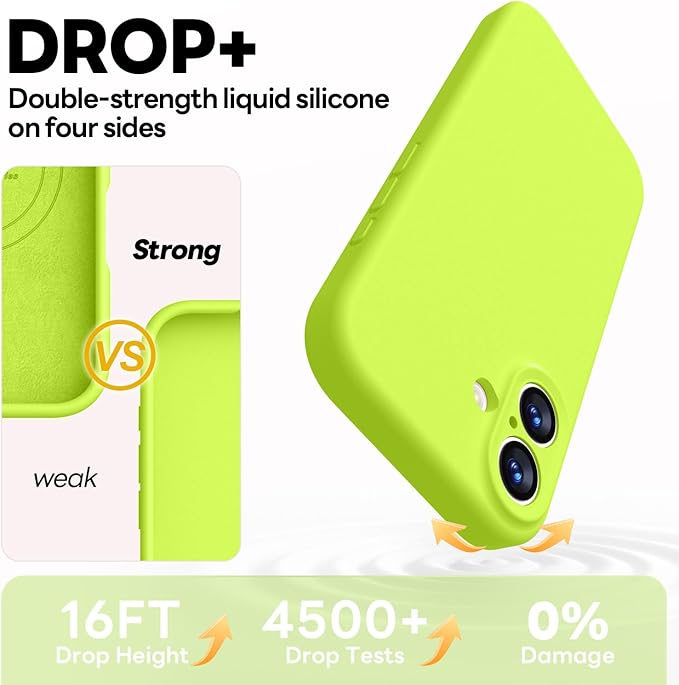 Vooii Magnetic Compatible with iPhone 17 Case (Compatible with Magsafe) (Upgraded Camera Protection) Liquid Silicone Shockproof Full Body Protective Phone Cover for Women Men, Fluorescent Green, 6.3"