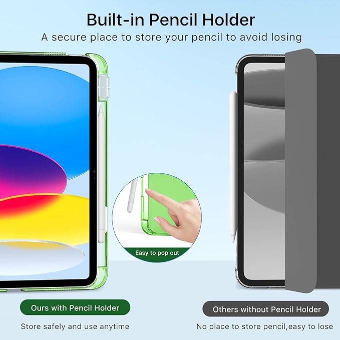 MoKo for iPad (A16) 11th Generation Case 11 Inch 2025, iPad 10th Gen Case 10.9 Inch 2022 with Pencil Holder, Slim Light Trifold Protective Cover with Hard PC Translucent Back Shell, Forest Green