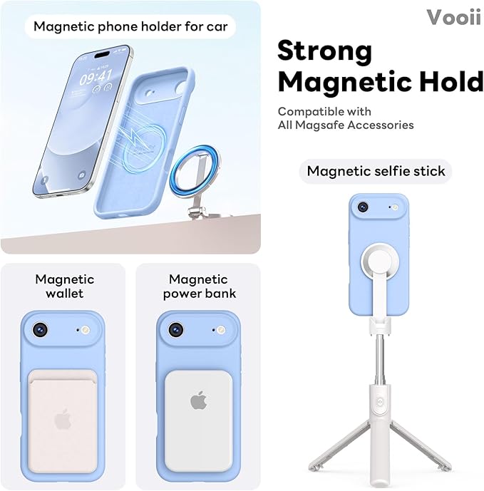 Vooii Magnetic Compatible with iPhone Air Case (Compatible with Magsafe) (Upgraded Camera Protection) Liquid Silicone Shockproof Full Body Protective Phone Cover for Women Men, Light Blue, 6.5"