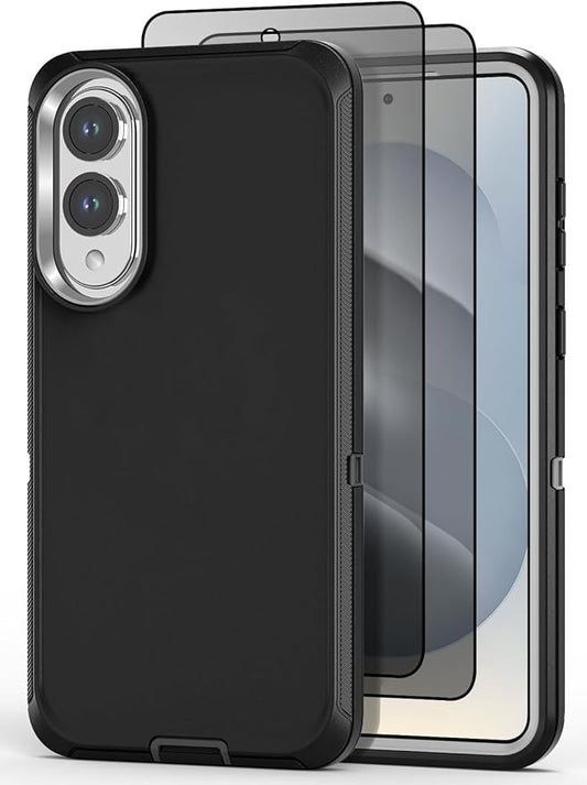 Designed for Samsung Galaxy S25 Edge Case [with Privacy Screen Protector] 3-Layer Full Body Protection Rugged Shockproof Heavy Duty Phone Case Cover, Black/Grey