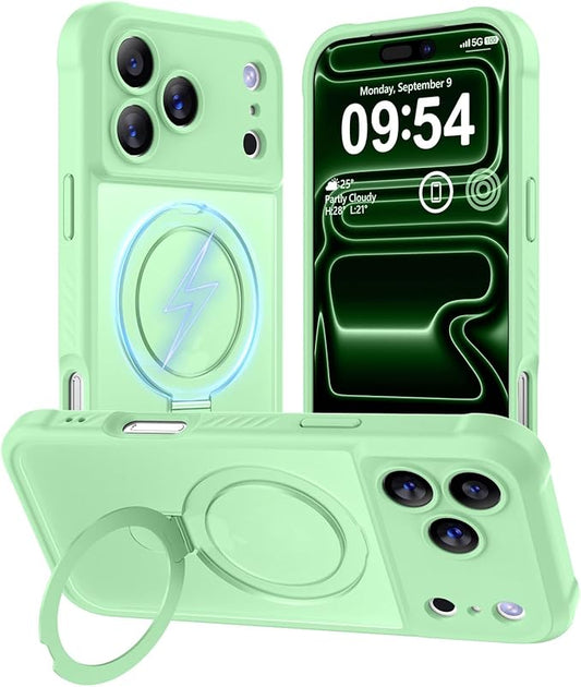 MOCCA Compatible with iPhone 17 Pro Max Case with Magnetic Invisible Stand [Full Camera Protection] [Compatible with Magsafe] Military Drop Shockproof Translucent Matte Phone Case Cover,Matcha Green