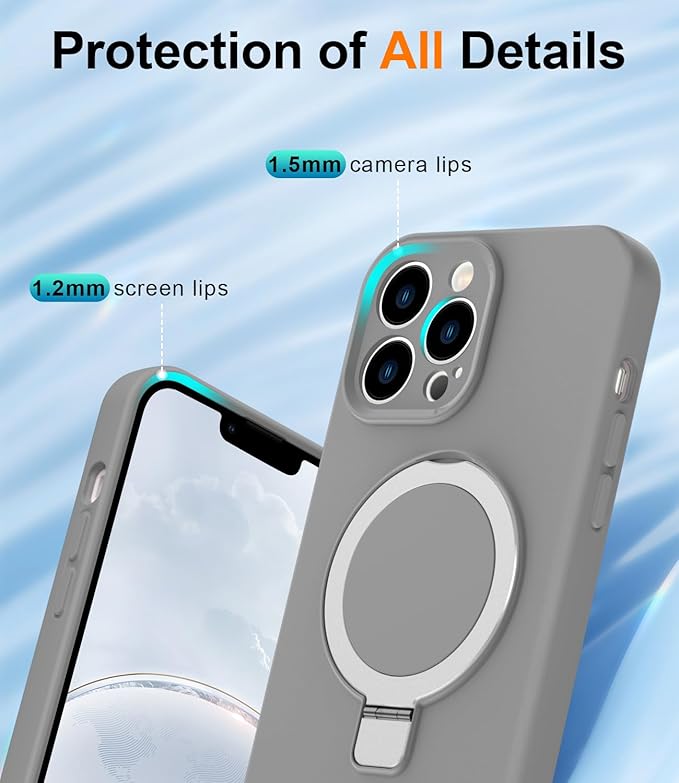 ZHK Liquid Silicone Designed for iPhone 13 pro max Case with Magnet Stand, [Precise Camera Lens Protection][Mil-Grade Drop Shockproof][Soft Anti-Scratch Microfiber Lining] Slim Fit Cover, Grey
