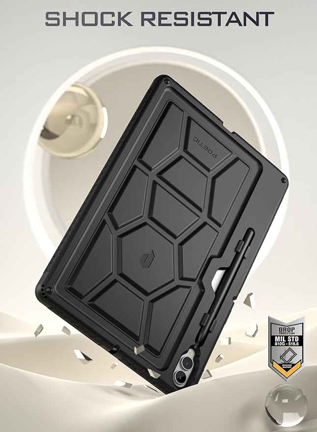 Poetic TurtleSkin Case for Samsung Galaxy Tab S10 Plus (2024 Release) / S9 Plus (2023 Release) 12.4 inch Case with S Pen Holder, Heavy Duty Shockproof Kids Friendly Protective Silicone Cover, Black
