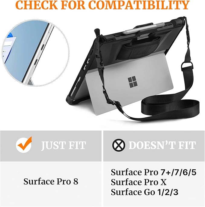 Rugged Case for Surface Pro 8 Microsoft Cover Funda de tableta Lightweight Shockproof Case Pen Holder 13 inch Sleeve Tablet Shell 2021 Release Black